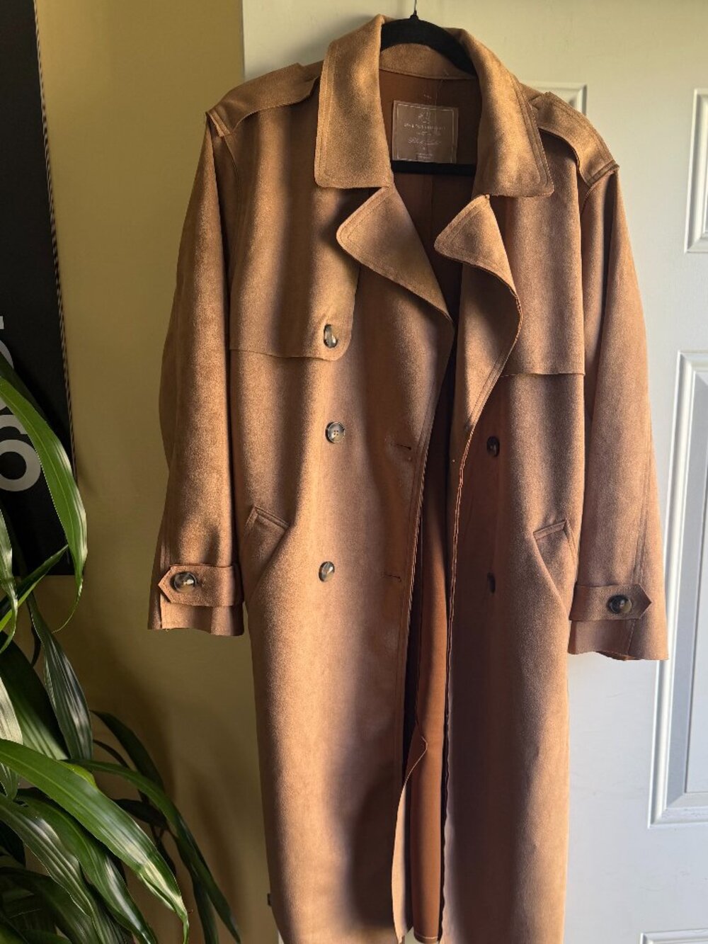 Classic Camel Suede-Feel Belted Trench Coat
